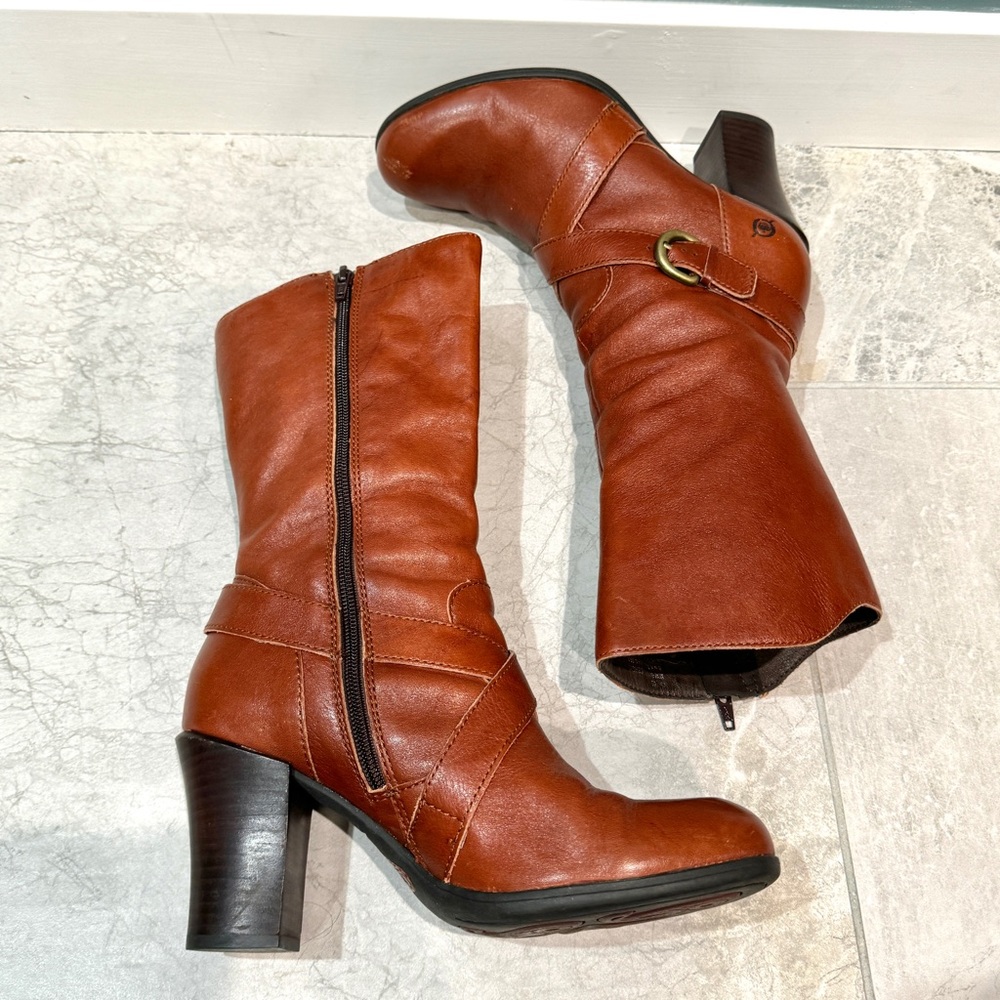 BORN NURI boots harness booties vintage rust leather heeled brown women’s 8.5 - Picture 10 of 12